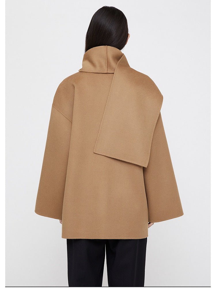Autumn And Winter New Wide Version Loose Scarf Collar Design Woolen Coat Overcoat Women - Lotus Lane