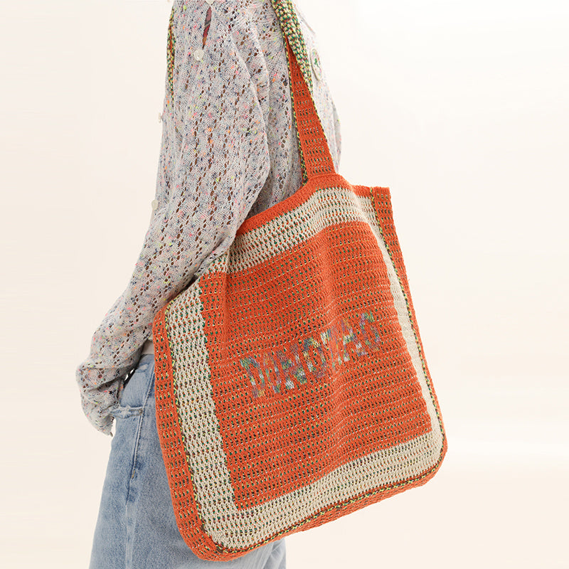 Cutout Lettering Bulk Knit Tote Bag - Lotus Lane