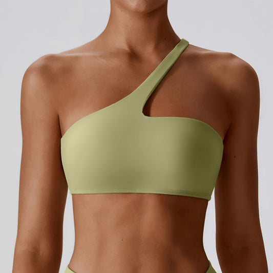 Oblique Shoulder Nude Feel Yoga Bra Running Exercise Underwear - Lotus Lane
