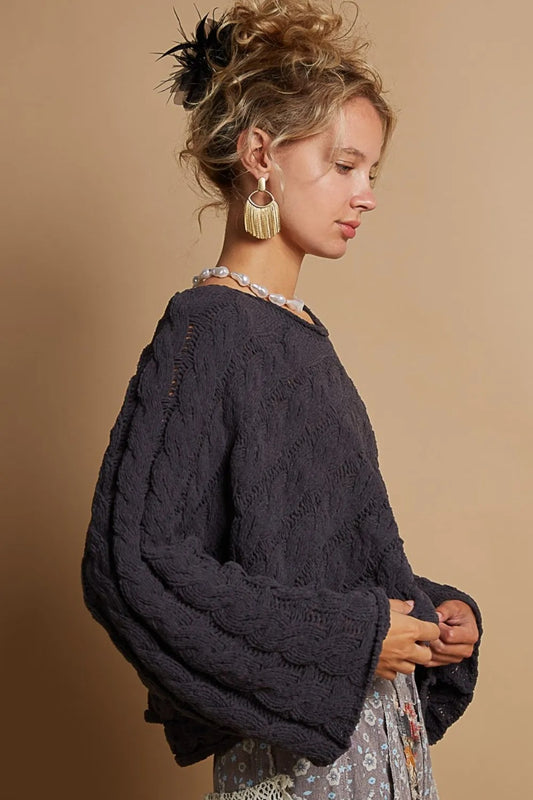 POL Round Neck Cable Knit Cropped Sweater - Lotus Lane